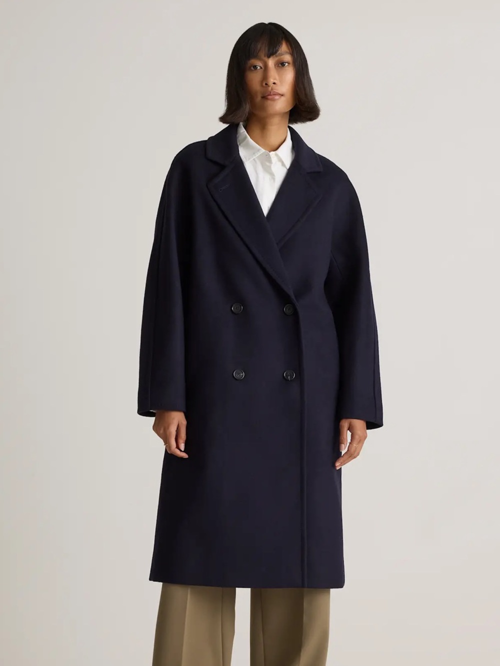 NWT Quince Italian Wool Double Breasted Slouch Coat Cadet Blue XS 1257